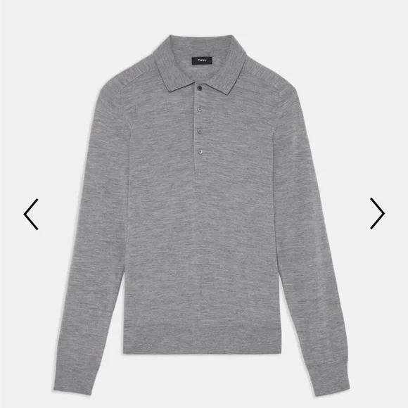 Theory Men's Long-Sleeve Polo Shirt in Merino Wool - Medium - Picture 4 of 13